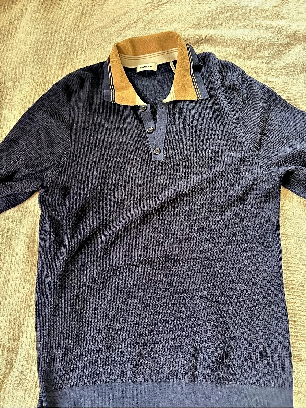 Sandro Pablo Short-Sleeve Knitted Polo Shirt Blue & Brown